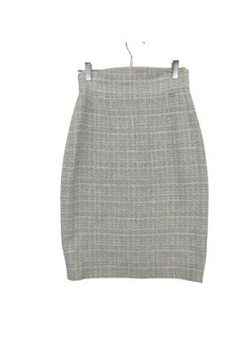 Chanel Skirt Fitted Knee-Length Glitter Tweed CC Logo Gray Yellow